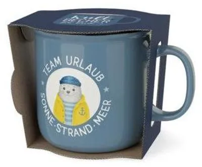 Produktbild von Kaffeebecher Grüße vom Meer, blau, Seehundmotiv, New Bone China, 250 ml