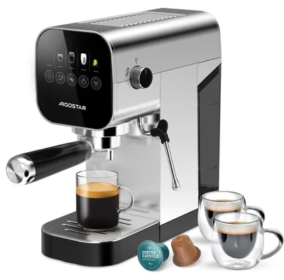 Image de Machine à espresso - Porte-filtre - Dosettes et café moulu - 20 bars - Inox