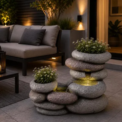 Produktbild von LED Gartenbrunnen FELSENQUELLE - Springbrunnen aus Polyresin - H: 35cm - outdoor