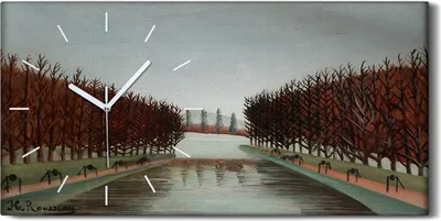 Produktbild von Wandbild Leinwand Bilder Wanduhr 60x30 Gemälde Park Bäume Fluss Himmel - weiße Hände