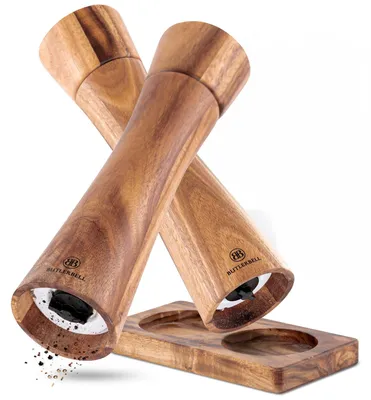 Salz- und Pfeffermühle aus Holz, Set von 2, Keramikmahlwerk