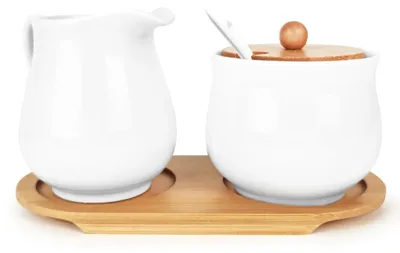 Zdjęcie produktu dla Zestaw porcelanowy do mleka i cukru z łyżeczką