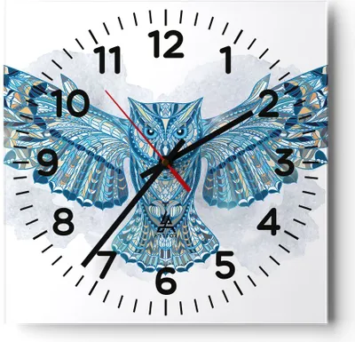 Produktbild von Wanduhr - Quadrat - Glasuhr - Eule Flügel Tierwelt Grafik - 40x40cm - Schleichendes Uhrwerk - Lautlos - zum Aufhängen bereit - Dekoration Modern - Wanddekoration aus Glas - C4AC40x40-3087