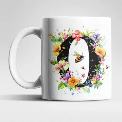 Produktbild von Name A bis Z und 0 bis 9 Blumen Bienen Kaffeetasse Teetasse Tasse Geschenkidee – O