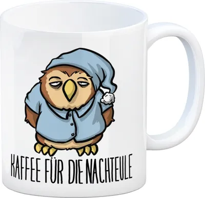 Produktbild von Kaffeebecher mit lustigem Motiv - Kaffee für die Nachteule im Schlafanzug
