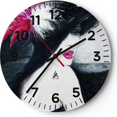 Produktbild von Wanduhr - Rund - Glasuhr - Frau Modell - 40x40cm - Schleichendes Uhrwerk - Lautlos - zum Aufhängen bereit - Dekoration Modern - Wanddekoration aus Glas - C4AR40x40-4020