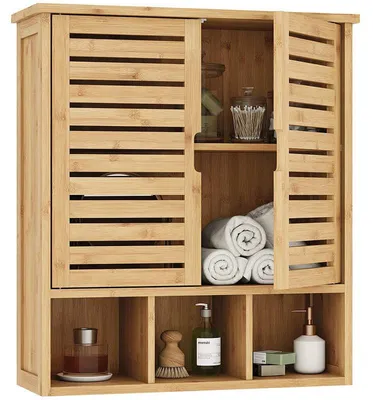 Produktbild von Bad-Hängeschrank DJ502695, mit 2 Türen, 58 x 20 x 66 cm, Bambus