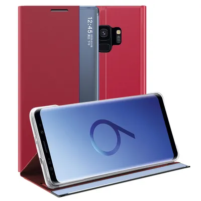 Obrázek produktu pro Galaxy S9 Pouzdro, Slim Flip Kožené Pouzdro s Okénkem a Stojánkem pro Samsung Galaxy S9 červené