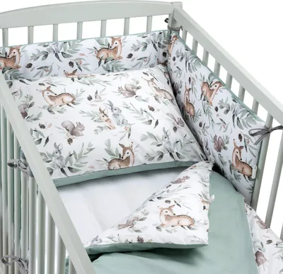 Produktbild von Pepi 4-teiliges Bettwäsche-Set für Babybett 60_120 mit Spannbettlaken und Seitenschutz Green Groove Sage