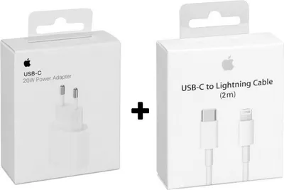 Two white Apple product boxes are shown side-by-side with a plus sign in between them.
