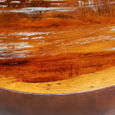Immagine prodotto di Tavolino a forma di ciotola con base in acciaio in legno massiccio antico