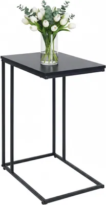 Immagine prodotto di Tavolino laterale a forma di U, in MDF e metallo, da posizionare sotto il divano, ideale per il soggiorno, colore nero, dimensioni 64x50x35 cm