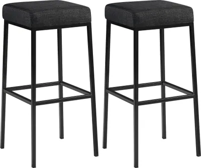 Produktbild von CLP 2er Set Barhocker Montreal Stoff gepolsterte Sitze und Gestelle mit Fußstützen | Farbe dunkelgrau Gestell Farbe schwarz