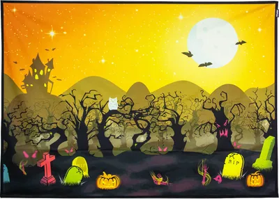 Produktbild von PSYWORK Schwarzlicht Stoffposter Neon "Halloween Landscape", 1,0x1,4m