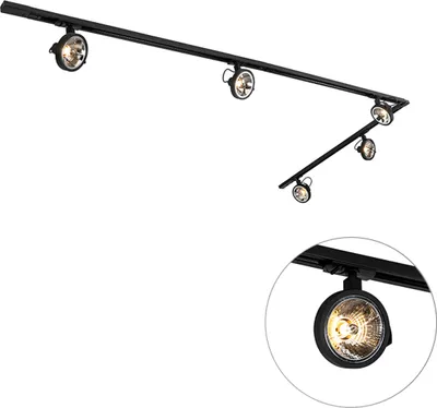 Produktbild von QAZQA - Modern Schienensystem I Spotlight I Deckenspot I Deckenstrahler I Strahler mit 5-flammig Spot I Spotlight I Deckenspot I Deckenstrahler I Strahler I Lampe I Leuchtes schwarz 1-phasig - Go I Wo