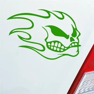 Produktbild von Auto Aufkleber Totenkopf Flammen Kopf Schädel Flame Skull 10x15 cm Hellgrün Sticker Heckscheibenaufkleber