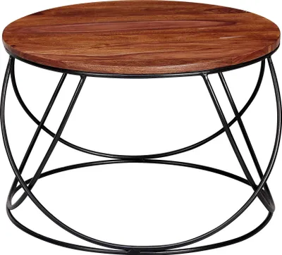 Produktbild von WOHNLING Couchtisch Sheesham Massivholz / Metall 60 x 40 x 60 cm Wohnzimmertisch Rund Massiv Braun Sofatisch Modern Holztisch Tisch Wohnzimmer