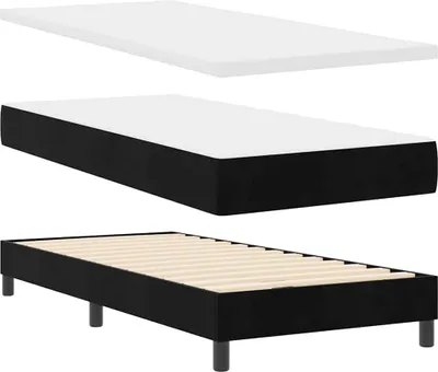 Zdjęcie produktu dla Łóżko Tapicerowane 90x200 Czarne Jednoosobowe ze Stelażem z Zagłówkiem