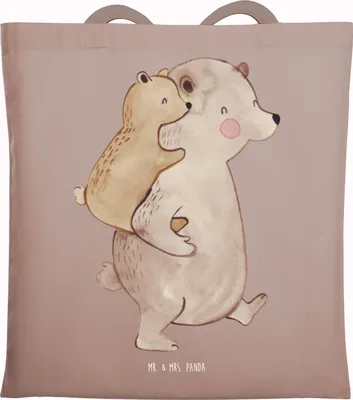 Produktbild von Mr. & Mrs. Panda Tote Bag Papa Bär - Braun Pastell - Geschenk, Schultasche, Vatertag, Vater, Stoffbeutel, Shopping Tasche, Muttertag, Laptoptasche, Geburtstag