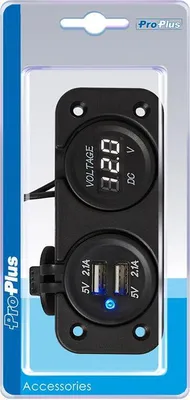 Produktbild von Einbausatz: Voltmeter 6-30V + USB-Doppelanschluss Typ A 2x2100mA im Blister