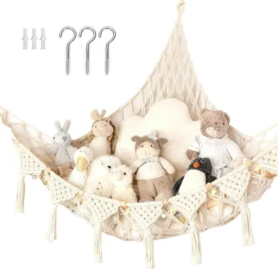 Produktbild von Kuscheltier Aufbewahrungsnetz, hängend, handgewebte Baumwolle, für Kinderzimmer