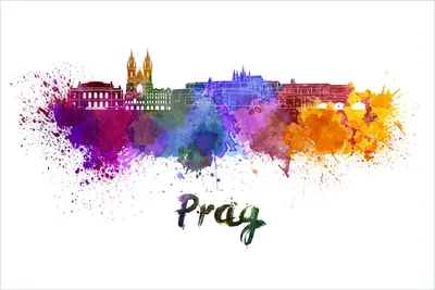 Produktbild von Wallario Poster - Städte als Aquarell - Skyline von Prag, Kunstdruck Größe: 61 x 91,50 cm
