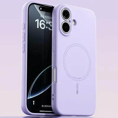 Produktbild von Magnetische Handyhülle für iPhone 16, MagSafe kompatible, Flüssig Silikon Stoßfest Kratzfest Hülle Lila
