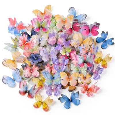 Produktbild von 3D Schmetterling Deko 70 Stück Premium Stoff 10 Designs für Basteln Hochzeit Heimdeko