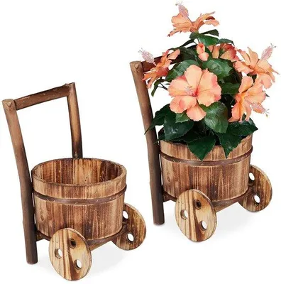 Produktbild von Holz-Krümelwagen Dekoration Set von 2 natürlich