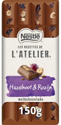 Image de L'Atelier chocolat au lait aux raisins secs, amandes & noisettes, 150 g
