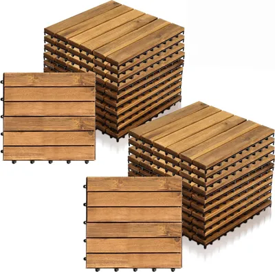 Obrázek produktu pro Bettizia dřevěné dlaždice terasové dlaždice podlahové dlaždice balkonové dlaždice z akátového dřeva 30 x 30 cm snadná pokládka 11x
