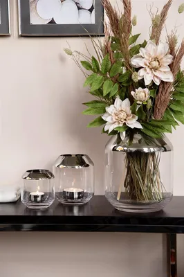 Produktbild von Gilde FINK, Vase, Teelichtleuchter, Smilla, Glas, klar, VE 3, D. 18.5 cm Höhe: 20.00 cm Breite: 18.00 cm Tiefe: 18.00cm Durchmesser: 18.50 cm 64104