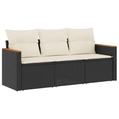 Produktbild von 3-tlg. Garten-Sofagarnitur mit Kissen Schwarz Poly Rattan