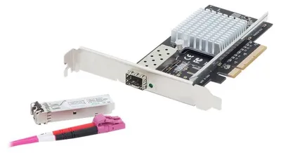 Produktbild von Digitus Single Port 10 Gigabit Ethernet Netzwerkkarte, SFP, PCI Express, Intel Chipsatz, Eingebaut, Kabelgebunden, PCI Express, Faser, 10000 Mbit/s