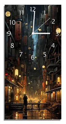 Produktbild von Wallario Design Wanduhr bedruckt, Größe 30 x 60 cm, Motiv: Neonbeleuchtete Gassen