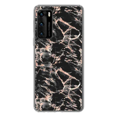 Produktbild von MuchoWow® Handyhülle Schutzhülle Hülle für Huawei P40 Roségold - Marmor - Muster - Schwarz Silikon Softcase Handy Hülle - Handytasche