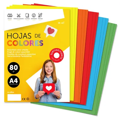 Produktbild von Buntes Papier A4 80g für Drucker & Basteln, Farbige Blätter für Kinder, Kreativp