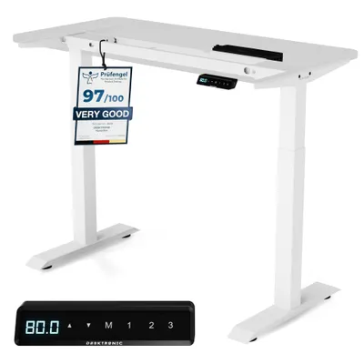 Zdjęcie produktu dla Podstawka pod biurko Desktronic HomeOne z elektryczną regulacją wysokości, biała, z funkcją pamięci, technologią antykolizyjną, portami ładowania USB-A i USB-C