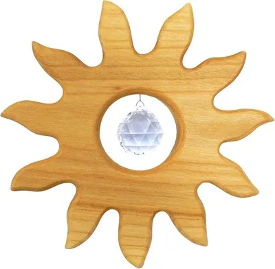 Produktbild von Fensterdekoration Hängende Holzwanddekoratie mit Regenbogenkristall - Naturfarben