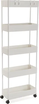 Produktbild von Versa Skuvoy Badezimmer-Hilfsmöbel, Aufbewahrungswagen oder -karren, mit 5 Einlegeböden und Laufrollen, Maßnahmen (H x L x B) 116 x 18 x 40 cm, ABS und Kunststoff, Farbe: Weiß