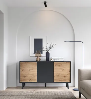 Produktbild von Dreitürige Kommode CONE K154, Schwarz / Artisan Eiche