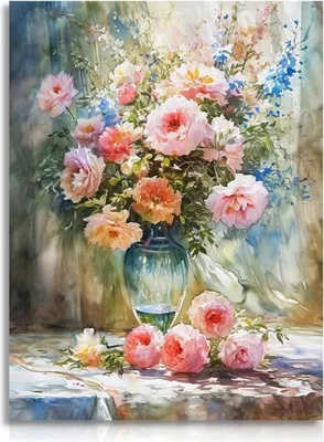 Image de Dazzlewall fleurs colorées rose peinture à l'huile toile affiche 12x16 pouces non encadré