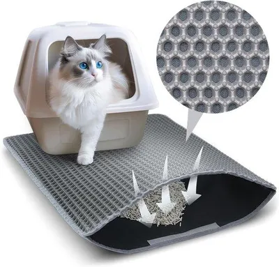 Immagine prodotto di Tappetino protettivo per lettiere di gatti e tartarughe - 45x30 cm - Filtro a griglia - Impermeabile - Doppia stratificazione - Protezione per lettiere di gatti e tartarughe - Protegge la superficie dallo sporco prodotto dai gatti - Grigio - Unità singola