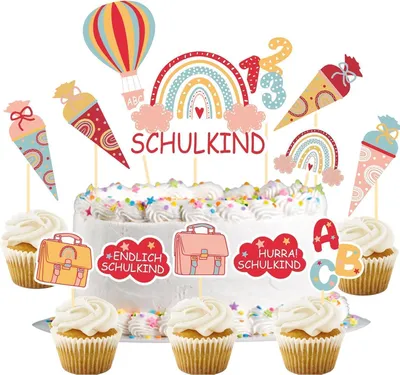 Produktbild von Tortendeko Einschulung Mädchen 13Pcs Cake Topper Zuckertüte ABC 123 Kuchen Deko