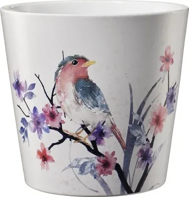 Produktbild von Blumentopf Soendgen Dallas Aquarell Vogel Keramik beschichtet Ø 14 cm H 13 cm