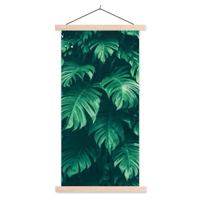 Produktbild von MuchoWow® Textilposter Monstera - Blätter - Pflanzen - Dschungel - Natur 40x80 cm mit holzfarbenen Rahmen - Wohnzimmer