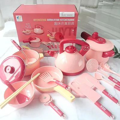 Produktbild von 16Pcs Simulation Küche Besteck Set Kinder Frühpädagogisch Spielzeugrosa