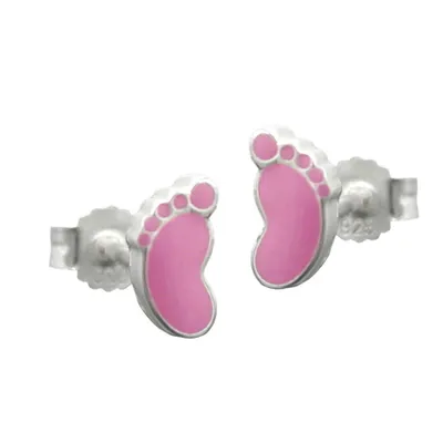 Produktbild von Ohrstecker Ohrring 7x4mm Kinderohrring Fuß rosa lackiert Silber 925 silber 7x4mm