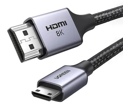 Produktbild von Ugreen Mini-HDMI-auf-HDMI-2.1-Kabel, 8K, 1 m - Grau