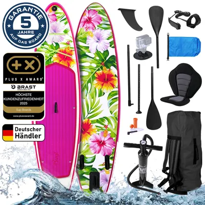 Produktbild von BRAST SUP Board Lady | Aufblasbares Stand up Paddle Set für Frauen | 300cm | inkl. Sonderzubehör | 2in1 Paddel Kajak-Sitz Action-Cam-Halterung Fußschlaufe Pumpe Rucksack | Eden